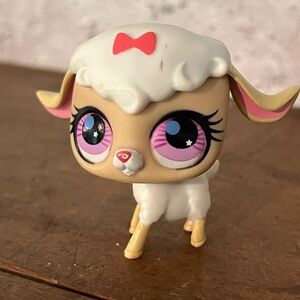 Littlest Pet Shop‎ LPS #2741  White Lamb Sheep Pink Eyes Pink Bow